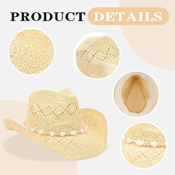 6579 Straw Cowboy Hats For Women, Western Cowgirl Hat, Beach Hat Sun Hat